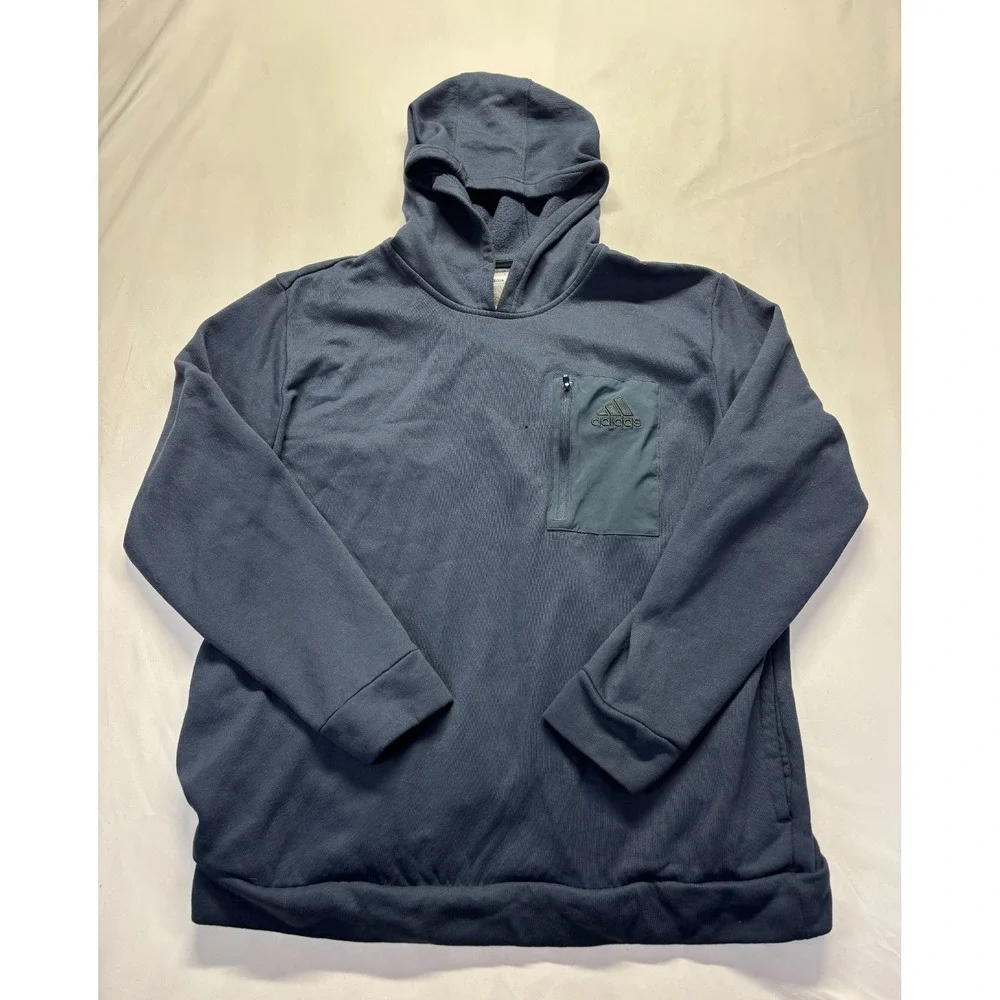 Adidas Hoodie Mens 2XL Navy‎ Blue Fleece Lined Embroidered Logo Gym Training